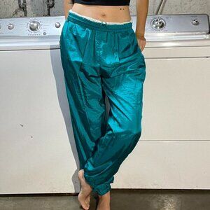 Vintage Reebok Nylon Windbreaker Aqua Blue Elastic Cuff Pants Women's Size Large